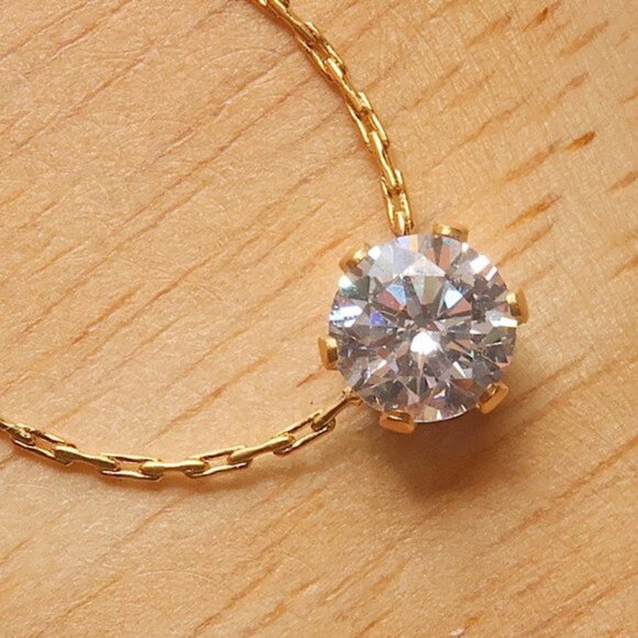 NEW Solitaire Diamond 18K Gold Plated Necklace - Picture 1 of 13